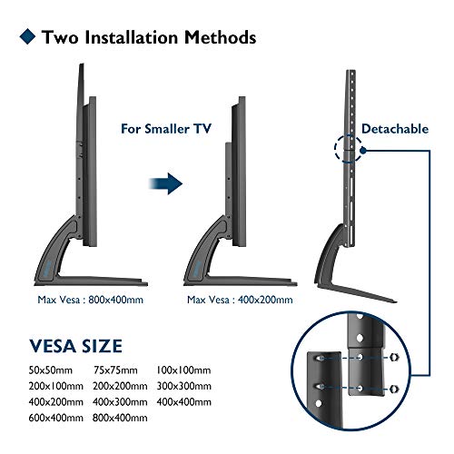 BONTEC Soporte TV de Pie Peanas para TV Patas TV 22-65 Pulgadas LED/LCD/Plasma/Curva/Plana, Soporte Pie Televisores Carga Máx. 50 kg - máximo VESA 800x400 mm