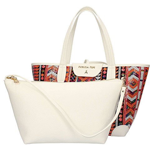 borsa Patrizia Pepe paillet paillett paillet larg. 42 cm alt. 23 cm alt. manico 18 cm colore arancione bianco