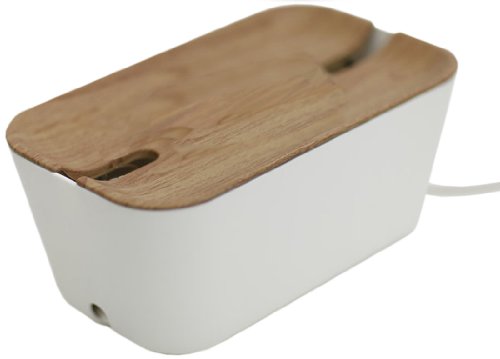 Bosign 291169 HIDEAWAY Organizador de Cables, Caja para Cables y Estación de Carga, color Blanco/Natural, Mediano, 30 x 18 x 14 cm