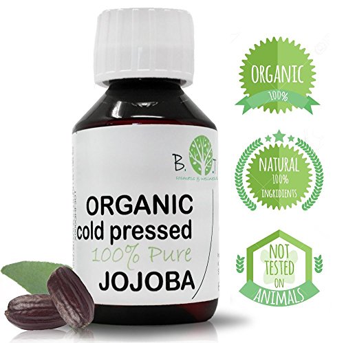 B.O.T Cosmetic & Wellness Aceite de Jojoba Organico Prensado en Frío 100% Puro Mejor Suero Contorno de Ojos I Cabello mas fuerte y sin rizas I Anti Edad Rostro I Hidratante Nutritivo (100 ml)