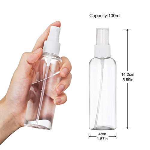 Bote Spray Botellas Vacía De Plástico Transparentes Contenedor de Pulverizador, 4 Piezas (100ml, 4 color)