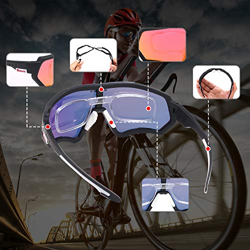 BRZSACR Gafas de Sol Deportivas polarizadas Protección UV400 Gafas de Ciclismo con 3 Lentes Intercambiables para Ciclismo, béisbol, Pesca, esquí, Funcionamiento (Negro rojo)