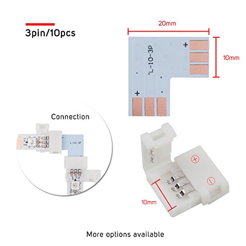 BTF-LIGHTING 3Pin WS2812B WS2811 SK6812 Corner Connector 10mm Wide led strip right angle L shape solderless No soldering 10sets