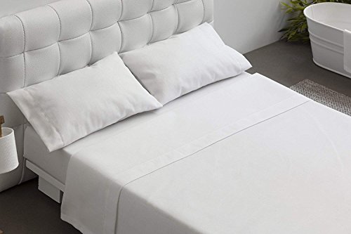 Burrito Blanco Juego de Sábanas Blancas Hotel Lisas de Algodón 100% para Cama de Matrimonio de 180x190 cm hasta 180x200 cm (Disponible en más Medidas)