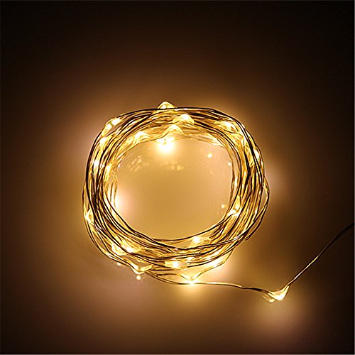 BUYERTIME 5M/16.4Ft 50 LEDs Cadena de Luz Impermeable Luces de Hadas Guirnalda Luces con Caja de Batería AA(Batería No Incluye) para Iluminación DIY, Navidad y Decoración Fiesta - Blanco Cálido