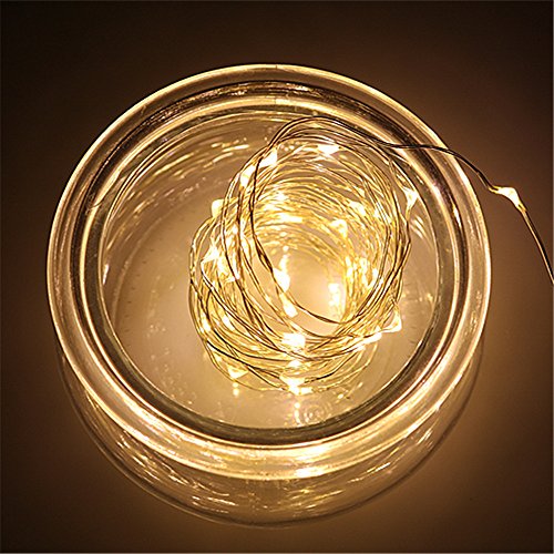 BUYERTIME 5M/16.4Ft 50 LEDs Cadena de Luz Impermeable Luces de Hadas Guirnalda Luces con Caja de Batería AA(Batería No Incluye) para Iluminación DIY, Navidad y Decoración Fiesta - Blanco Cálido