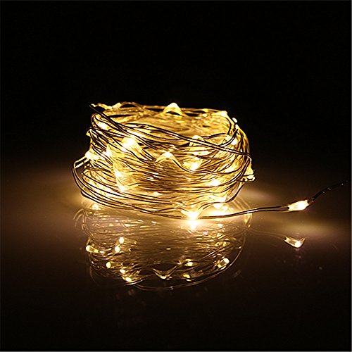 BUYERTIME 5M/16.4Ft 50 LEDs Cadena de Luz Impermeable Luces de Hadas Guirnalda Luces con Caja de Batería AA(Batería No Incluye) para Iluminación DIY, Navidad y Decoración Fiesta - Blanco Cálido