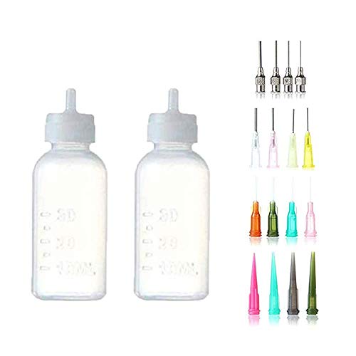 CAILI Bottiglia di Plastica Liquida, Applicatore per Strumento per Incisioni di Body Art Tattoo Bottiglia di Plastica Verniciata (2 Flaconi + set Completo di 16 Bocche)