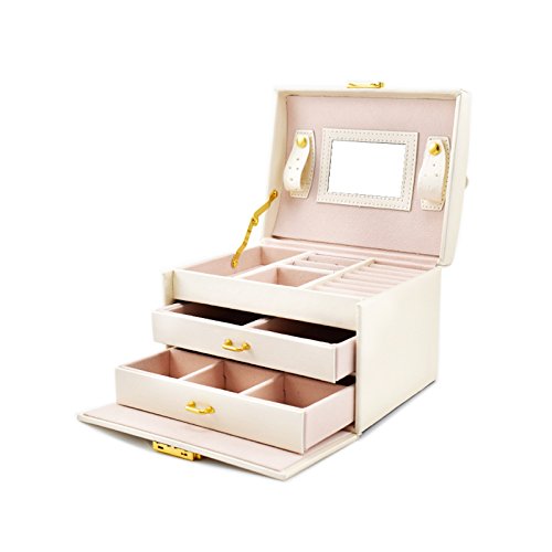 Caja Joyero con Espejo Caja para Joyas joyero Caja de Joyas Organizador de Joyas, Caja de Relojes Caja para Relojes (Blanco)