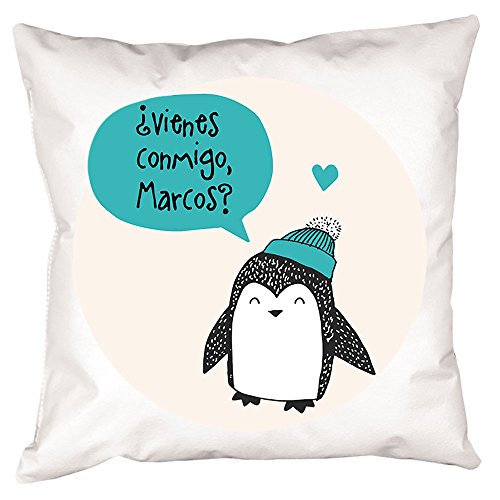 Calledelregalo Cojín Personalizado pingüino Azul - Regalo Original y Divertido para el cumpleaños de un Amigo, tu Pareja en vuestro Aniversario, Navidad, Día de la Madre, Día del Padre.