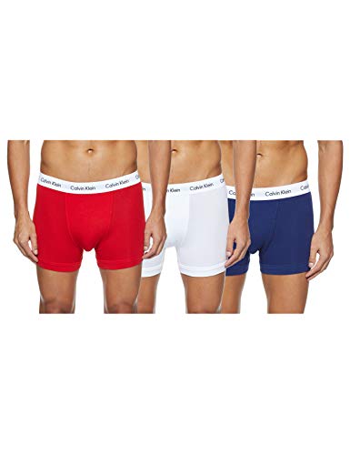 Calvin Klein Hombre - Pack de 3 bóxers de tiro medio - Cotton Stretch, Multicolor (I03 White/Red Ginger/Pyro Blue), S, (Pack de 3)