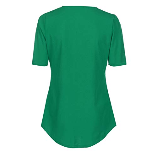 Camiseta informal de verano para mujer de SEEGOU, cuello en V, cremallera, suelta, camiseta, blusa de té, parte superior (S – 5XL) verde 40