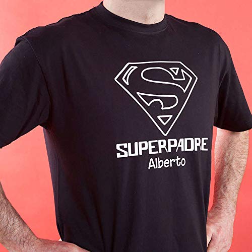 Camiseta Personalizada 'Superpadre' Negra en Todas Las Tallas - Regalo para el Día del Padre, Navidad o su cumpleaños