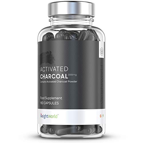 Carbón Vegetal Activado Cápsulas 2000mg 180 cápsulas | Ayuda para Adelgazar, Para Eliminar Gases Intestinales, Alivia Hinchazón y Dolor Estomacal, Suplemento Detox Adelgazante y Depurativo, Vegano