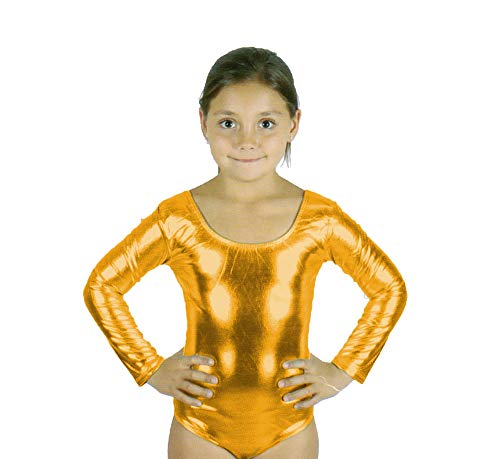 Carnavalife Maillot Ballet Danza Niña de Manga Larga y Cuello Redondo (Dorado, 10-12 años)