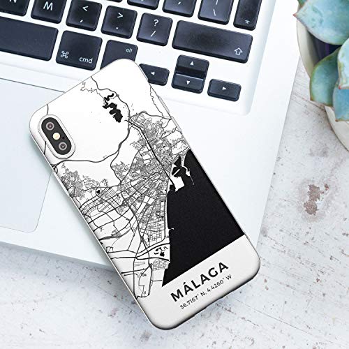 Case Warehouse Mapa de Málaga, España Slim Funda para iPhone XS MAX TPU Protector Ligero Phone Protectora con Viaje Pasión De Viajar Europa Ciudad Calles