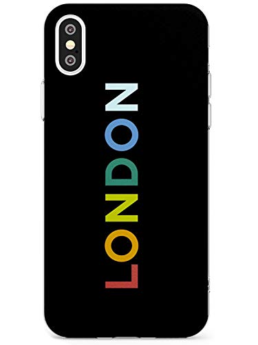 Case Warehouse Rainbow Texto de Viajes destinos: Londres Slim Funda para iPhone XS MAX TPU Protector Ligero Phone Protectora con Pasión De Viajar Viajero Ciudades