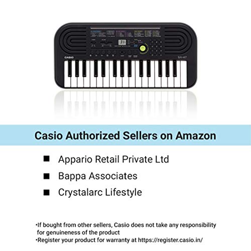 Casio SA-47 - Miniteclado electrónico para niños con 32 teclas y altavoces incorporados, negro/gris