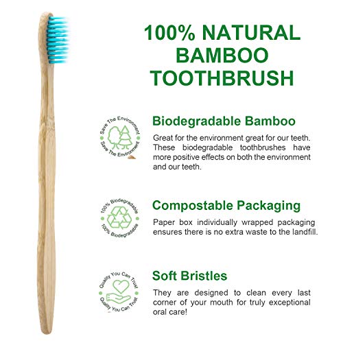 Cepillo de Dientes de Carbón de Bambú 10 PAQUETE - 5 Colores Cerdas Suaves Naturales de Cepillo de Dientes de Bambú - Cepillo de Dientes de Bambú Ecológico Biodegradable para Uso Familiar