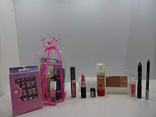 Cesta de regalo para maquillaje de belleza, 8 piezas de maquillaje y uñas + bolsa de cuerda de maquillaje gratis, cesta de regalo envuelta para regalo