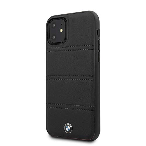 CG Mobile BMW - Carcasa rígida de piel para iPhone 11, diseño de líneas horizontales de color negro