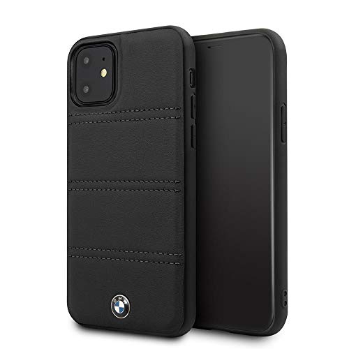 CG Mobile BMW - Carcasa rígida de piel para iPhone 11, diseño de líneas horizontales de color negro