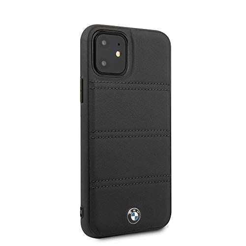 CG Mobile BMW - Carcasa rígida de piel para iPhone 11, diseño de líneas horizontales de color negro