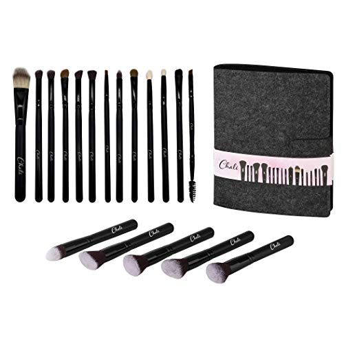 Chali® Set Brochas de Maquillaje 18 Piezas con Estuche, Pinceles de Maquillaje para Base, Sombras de Ojos, Polvos, Correctoras, Cejas, Contorno