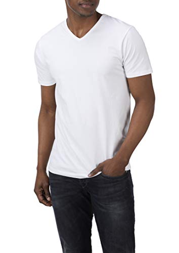 Charles Wilson Paquete 4 Camisetas Elásticas Elastano Cuello Pico (Large, Essentials 63)