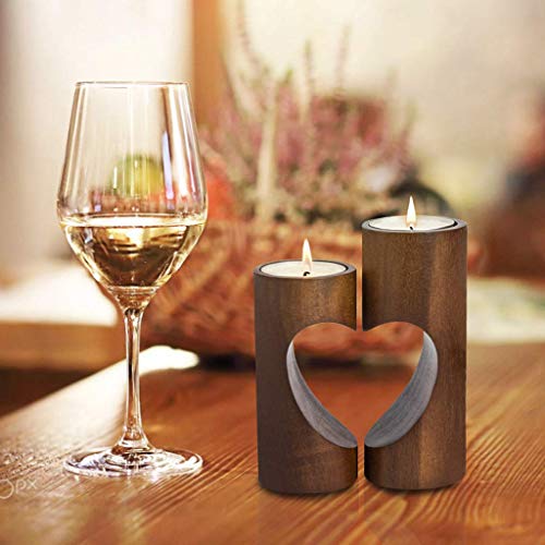 ChasBete Romantic Tea Light Candeleros Decorativos, Portavelas Tealight de Madera Juego de 2 pedestales de corazón Unity para decoración del hogar