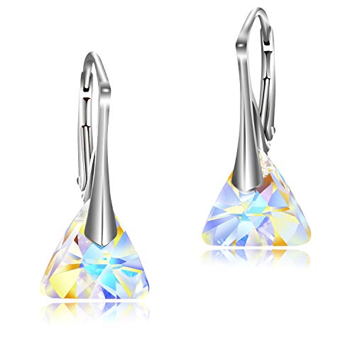 Chic Bijoux Pendientes Colgantes para Mujeres – Con Plata de Ley 925 y Cristales de Swarovski® para Orejas Sensibles – Elección Multicolor, Regalo para Mamá e Hipoalergénicos (Aurora Borealis)