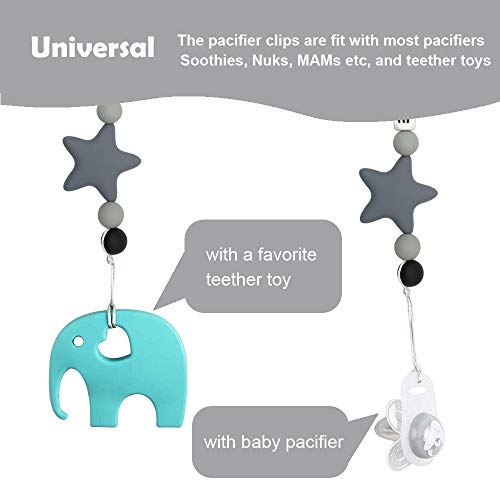 Chupetero Mordedor Personalizado con Nombre Niño Bebe Chupetero Cadena Pinza Silicona Soothie Clip Chupete Chicas (Gris)