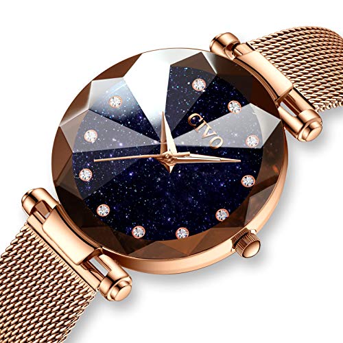 CIVO Relojes para Mujer Reloj Damas de Malla Impermeable Minimalista Oro Rosa Elegante Banda de Acero Inoxidable Relojes de Pulsera Moda Vestir Negocio Casual Reloj de Cuarzo (Azul)