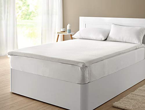 Classic Blanc - Topper/Sobrecolchón viscoelástico 5 cm, con funda lavable y tratamiento Aloe Vera, firmeza media. 150x190cm-Cama 150 (Todas las medidas)