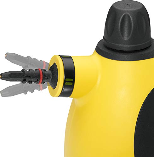 Clatronic DR 3653 Limpiador al vapor compacto de mano, 9 accesorios, 1050 W, 250 milliliters, 18/10 Steel, Amarillo y Negro