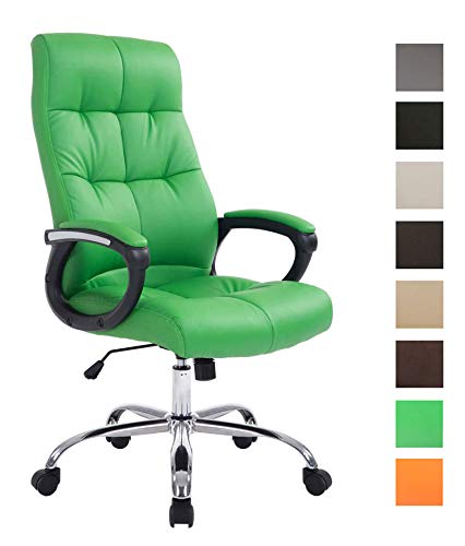 CLP Silla De Oficina Poseidon XXL En Simil Cuero con Base De Metal & Ruedas I Silla De Escritorio Ergonómica & Giratoria, Color:Verde Claro