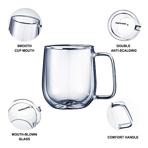 CMXING Tazas de café de Pared Doble Copas Tazas de café Termo Transparentes aisladas para Espresso Cappuccino Latte (300 ml)