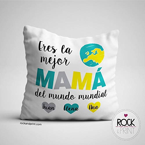 Cojín Mamá personalizado 40x40 cm incluye relleno. Elige color. Regalo día de la Madre, Navidad, Cumpleaños, Reyes Magos, Aniversario. Cojines originales. Mejor mama mundo Idea regalo mujer