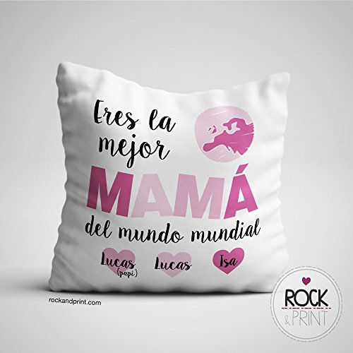 Cojín Mamá personalizado 40x40 cm incluye relleno. Elige color. Regalo día de la Madre, Navidad, Cumpleaños, Reyes Magos, Aniversario. Cojines originales. Mejor mama mundo Idea regalo mujer