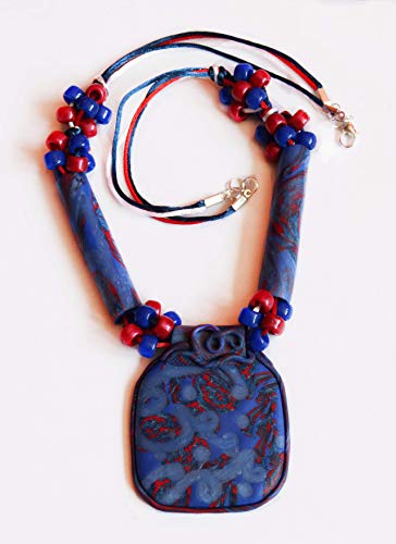 Collar azul y rojo, collar original de declaración, colgante de Pascua, regalo para niña, collar de plata para mujeres, regalo de graduación, joyería de amatista hecha a mano.