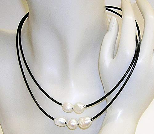 Collar de Perlas Cultivadas barrocas. Cuero Natural y Plata de Ley. Envoltorio de Regalo