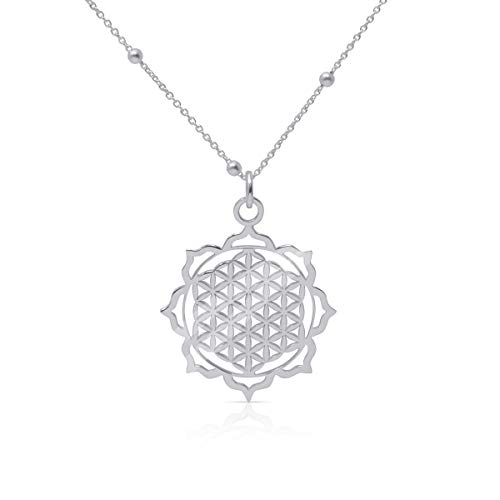 Collar Flor de la Vida para Mujer, Colgante Plata de Ley 925 para Mujer, Incluye Cadena de 45 cm de Largo, Símbolo de energía (45)