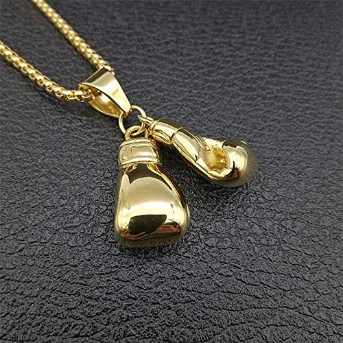 Collar Hip Hop Par Guante de Boxeo Colgantes Collares Collar de Acero Inoxidable de Color Dorado Joyería Hiphop Masculina Dropshipping Regalo para Mujeres Hombres Regalos