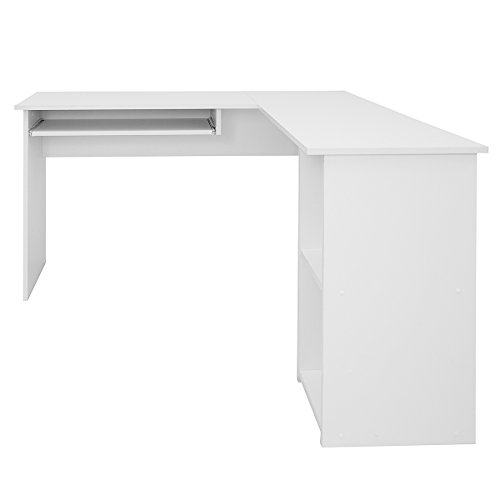 COMIFORT Escritorio Forma L - Mesa de Estudio con Estantería de Estructura Firme, Moderna y Minimalista con 2 Baldas Espaciosas y de Gran Capacidad, Color Blanco