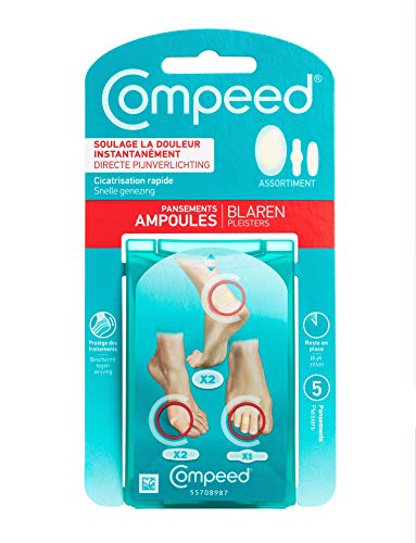 Compeed® – Apósitos de ampollas – Surtido – 5 apósitos hidrocoloide – Cuidado de los pies – Apósitos Cicatrización rápida – 3 tamaños diferentes (medio, pequeño, dedo medio)