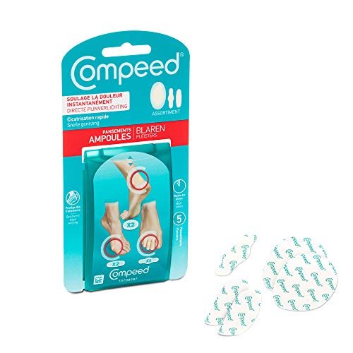 Compeed® – Apósitos de ampollas – Surtido – 5 apósitos hidrocoloide – Cuidado de los pies – Apósitos Cicatrización rápida – 3 tamaños diferentes (medio, pequeño, dedo medio)