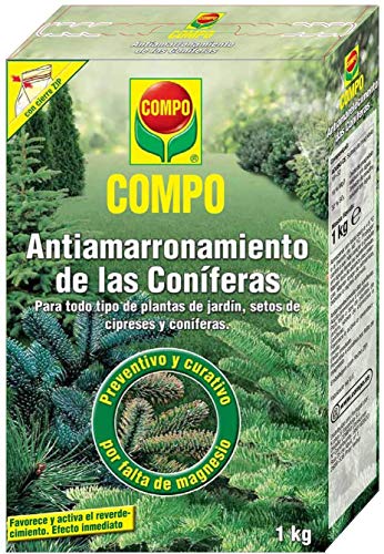 COMPO Antiamarronamiento de coníferas de larga duración, Para todo tipo de coníferas y plantas de hoja perenne, 1 kg