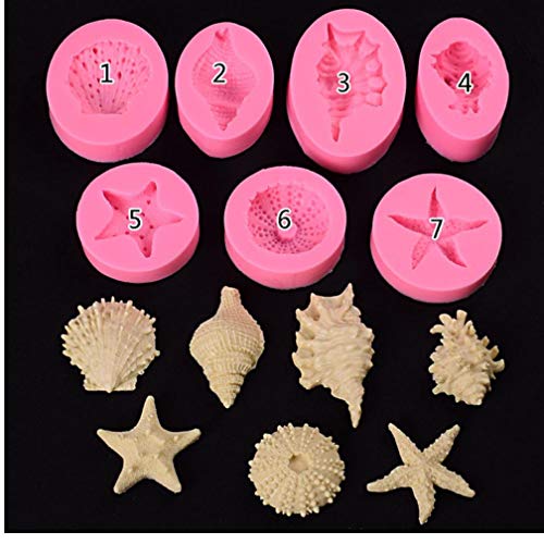 Concha Estrellas de mar Conchas de Mariscos de Silicona del Molde Siete Tipos Marina Felly Decoración de Pasteles Herramientas Molde de la hornada del jabón Molde de la Vela