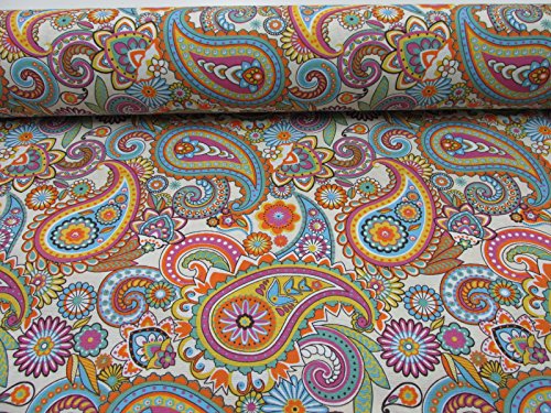 Confección Saymi Metraje 2,45 MTS Tejido loneta Estampada Ref. Cachemir Naranja, con Ancho 2,80 MTS.