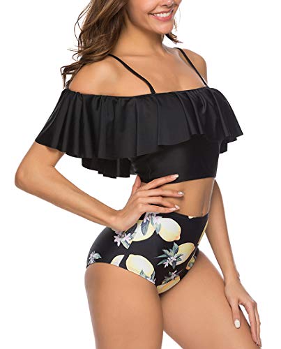 Conjunto Bikini,Internet_Traje de baño de Talle Alto Conservador Deportivo, Chaleco de + bañador para Mujer,Mujeres Tankini Conjuntos con Shorts，Colorear Lemon，L